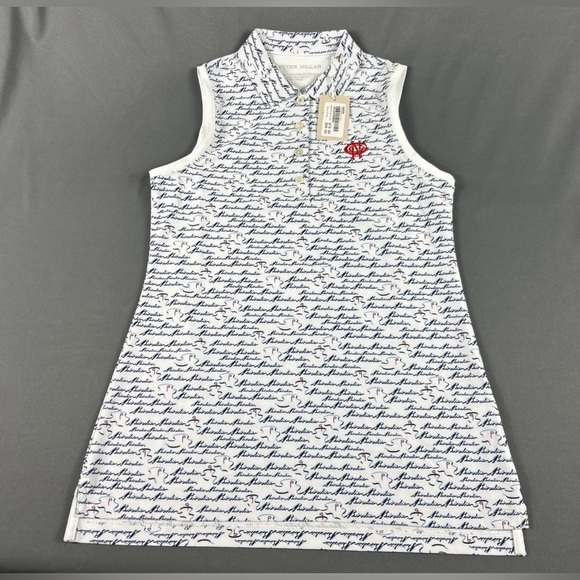 Peter Millar Tops - Peter Millar Womens Golf Shirt Polo Chest Logo Printed Sleeveless Small White